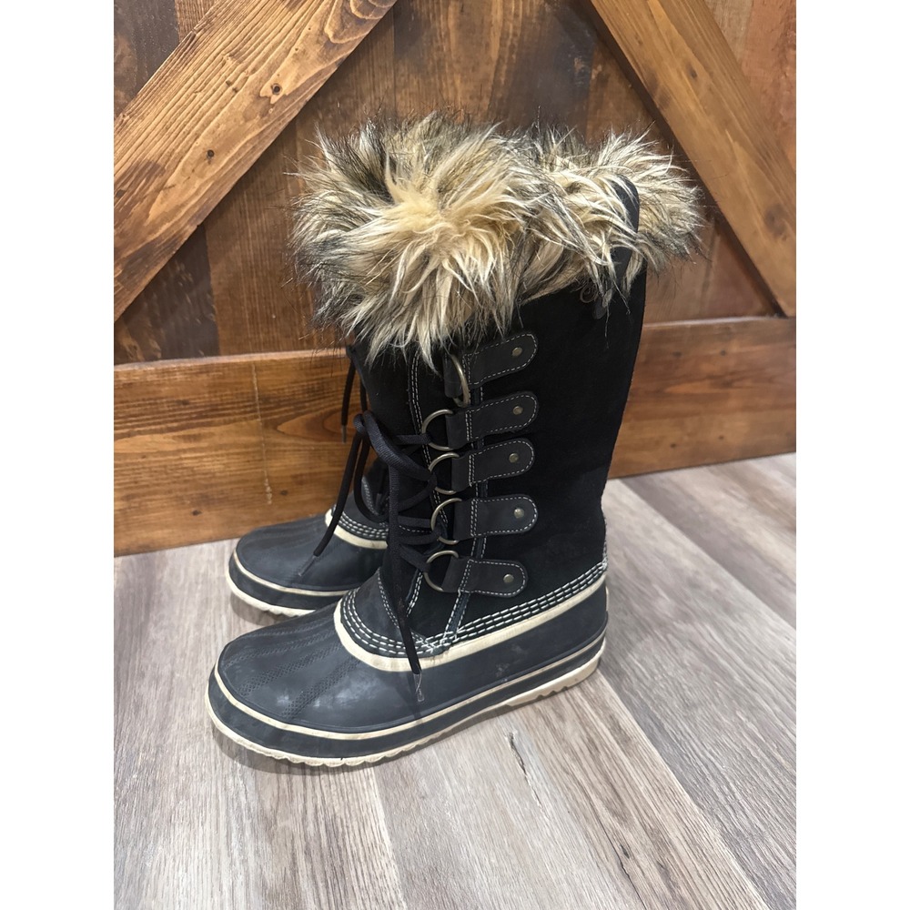 Sorel Joan of Arctic Black Suede Faux Fur Winter Snow Boots NL1540-010 Womens 9